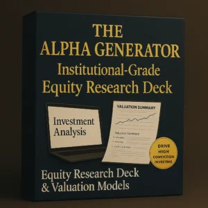 The Alpha Generator – institutional-grade equity research deck and valuation models with investment analysis slides, valuation summaries, and financial frameworks.