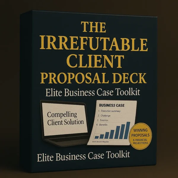 The Irrefutable Client Proposal Deck – elite business case toolkit with professional client proposal slides, business case frameworks, and ROI models.