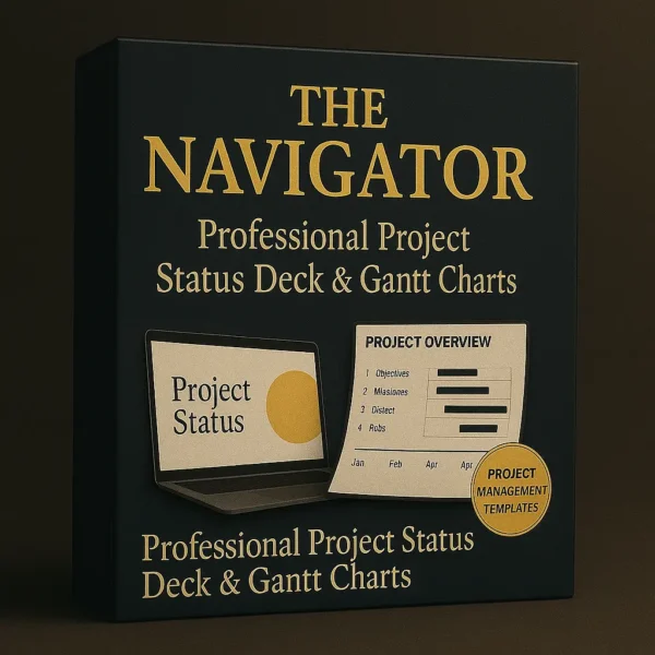 The Navigator – professional project status deck and Gantt charts with executive-ready slides, project overview templates, and progress dashboards.