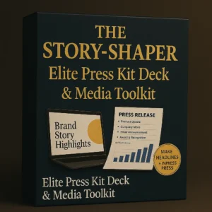 The Story-Shaper – elite press kit deck and media toolkit with brand story slides, press release templates, and PR strategy frameworks.