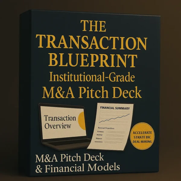 The Transaction Blueprint – institutional-grade M and A pitch deck and financial models with professional slides, transaction overviews, and valuation frameworks.